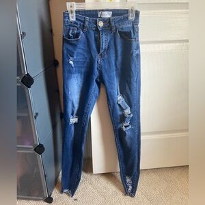 BAMBOO Blue Skinny Jeans with Distressed Design